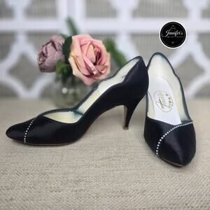 Touch Ups Vintage Black Satin Rhinestone Pumps Size 7M